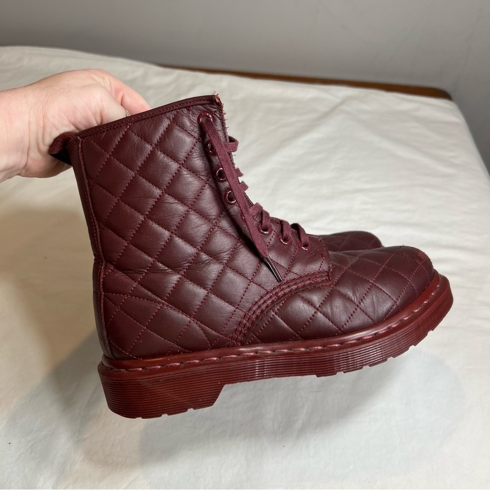 Dr. Doc Martens Coralie burgundy deep red quilted lace up combat boots size 6 - Picture 4 of 7